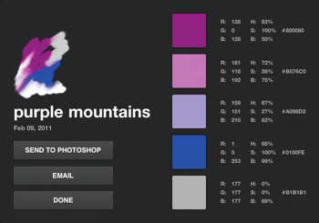 Adobe Color Lava tema bilgileri.